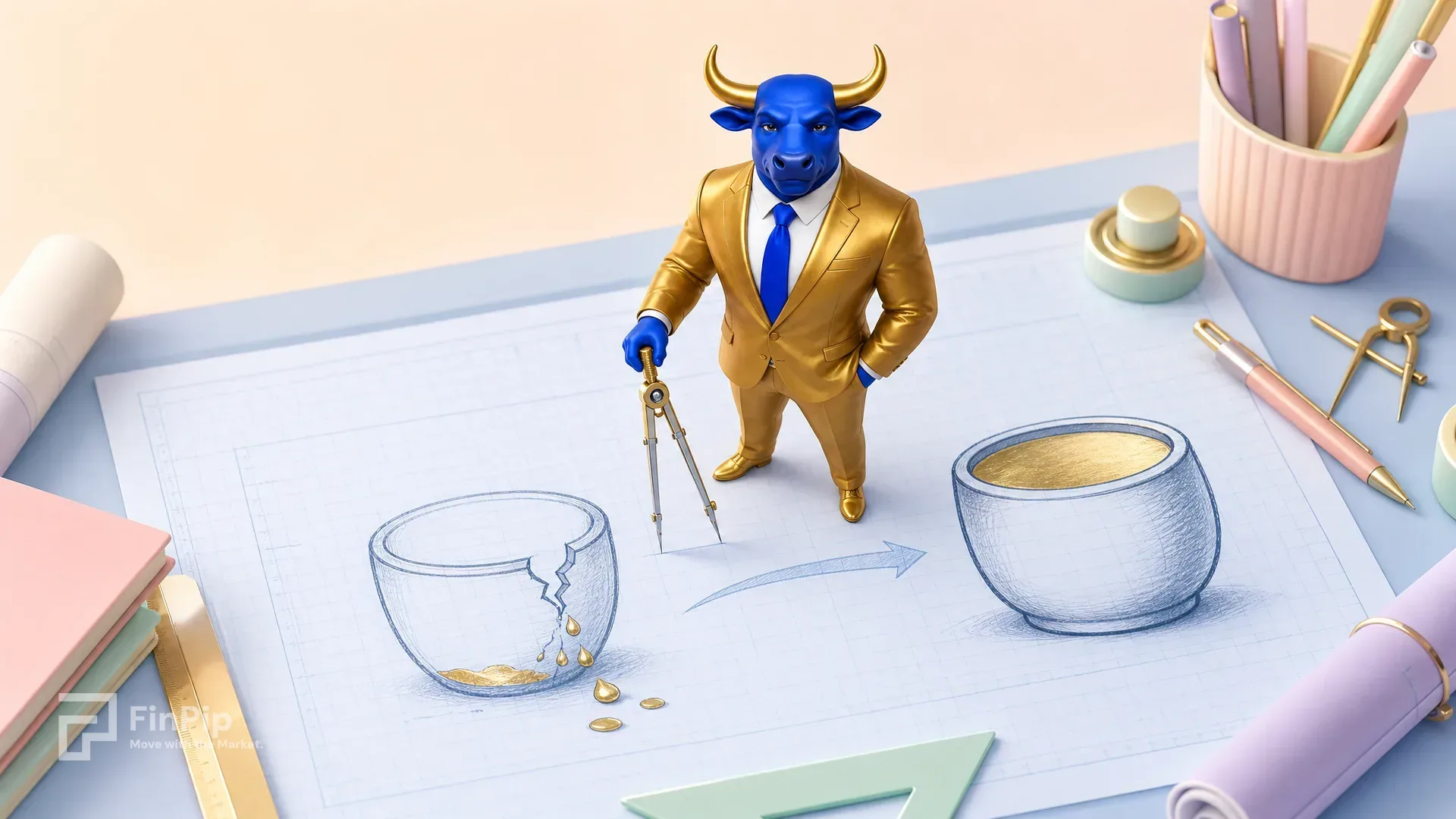 Trader looking at a declining account balance chart, reflecting on a losing trade