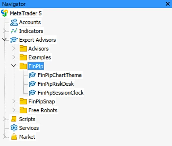 في ميتاتريدر انقر بزر الفأرة الأيمن على Navigator ← Refresh — يظهر الإكسبيرت ضمن Expert Advisors.